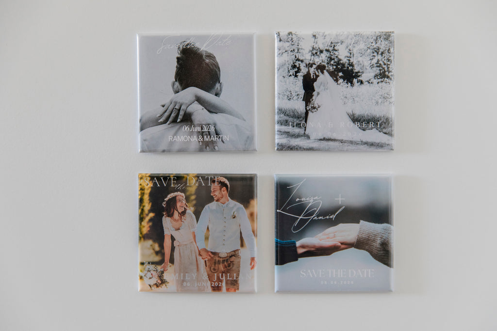 Personalisierte „Save the Date“- Hochzeitsmagnete | Eure Liebe als edler Hingucker