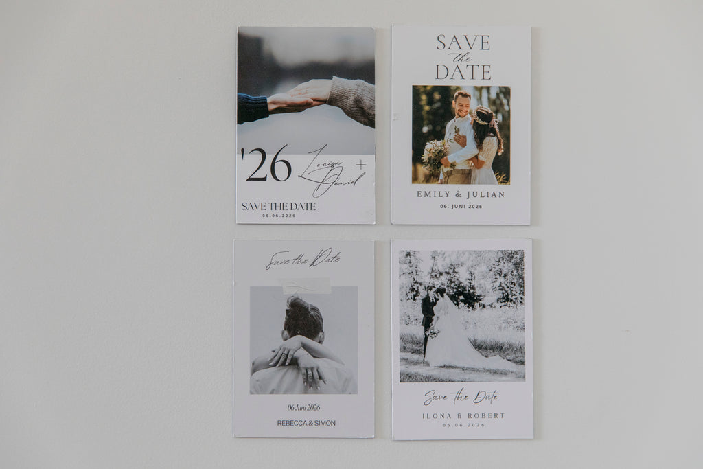 Personalisierte „Save the Date“- Hochzeitsmagnete im Retro-Stil | Flexibles Magnetblatt