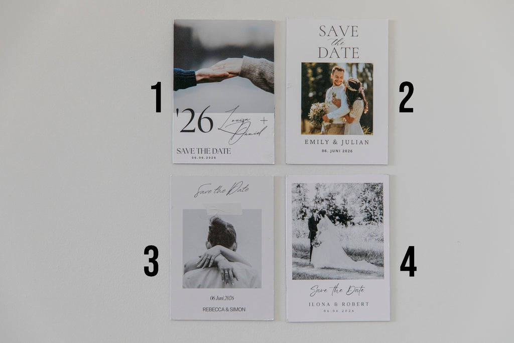 Personalisierte „Save the Date“- Hochzeitsmagnete im Retro-Stil | Flexibles Magnetblatt