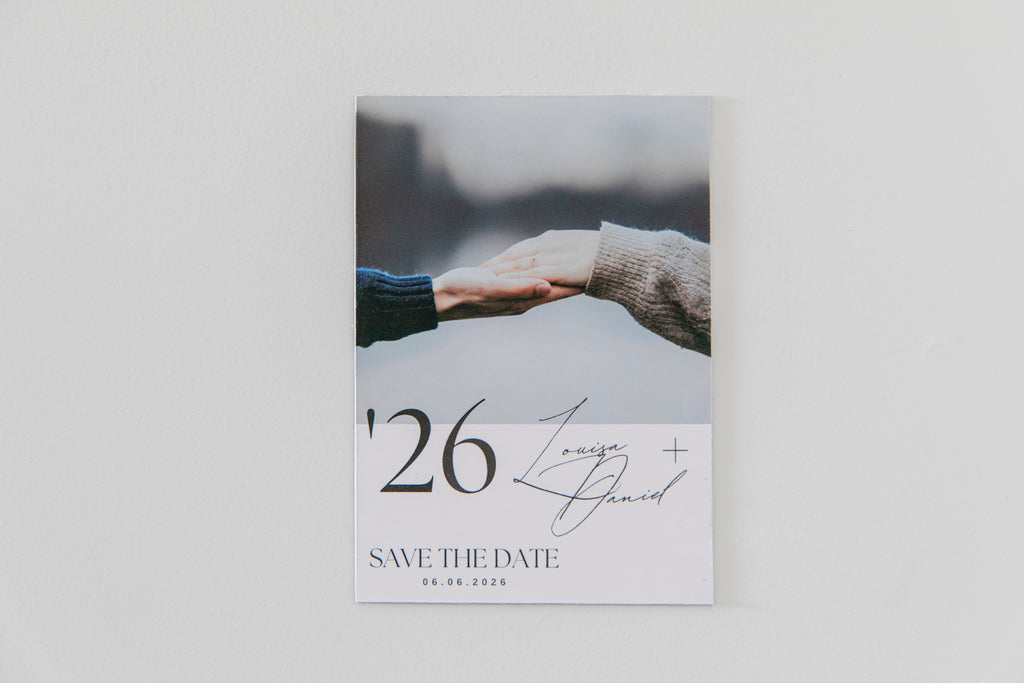 Personalisierte „Save the Date“- Hochzeitsmagnete im Retro-Stil | Flexibles Magnetblatt