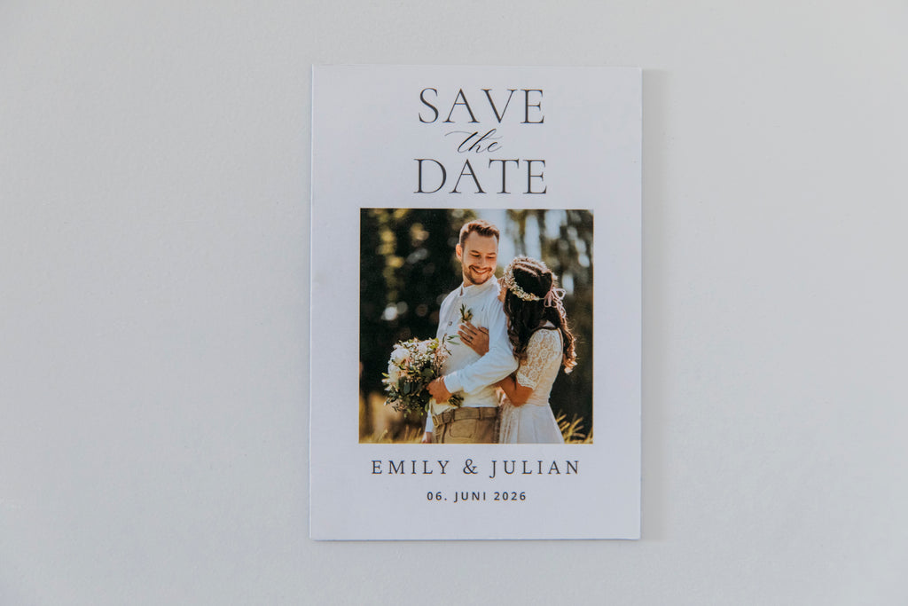 Personalisierte „Save the Date“- Hochzeitsmagnete im Retro-Stil | Flexibles Magnetblatt