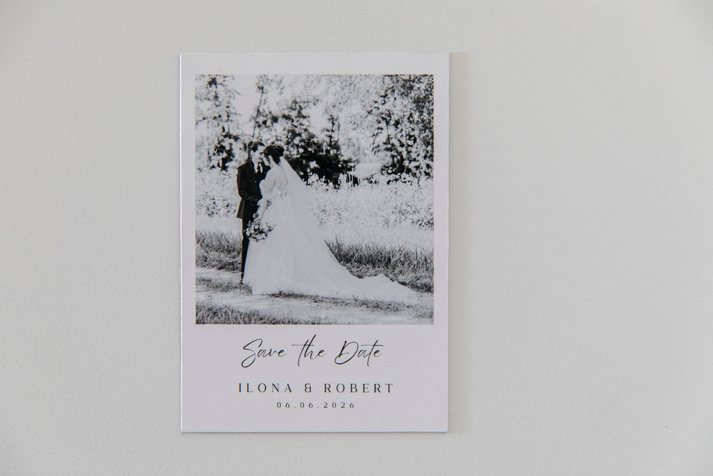 Personalisierte „Save the Date“- Hochzeitsmagnete im Retro-Stil | Flexibles Magnetblatt