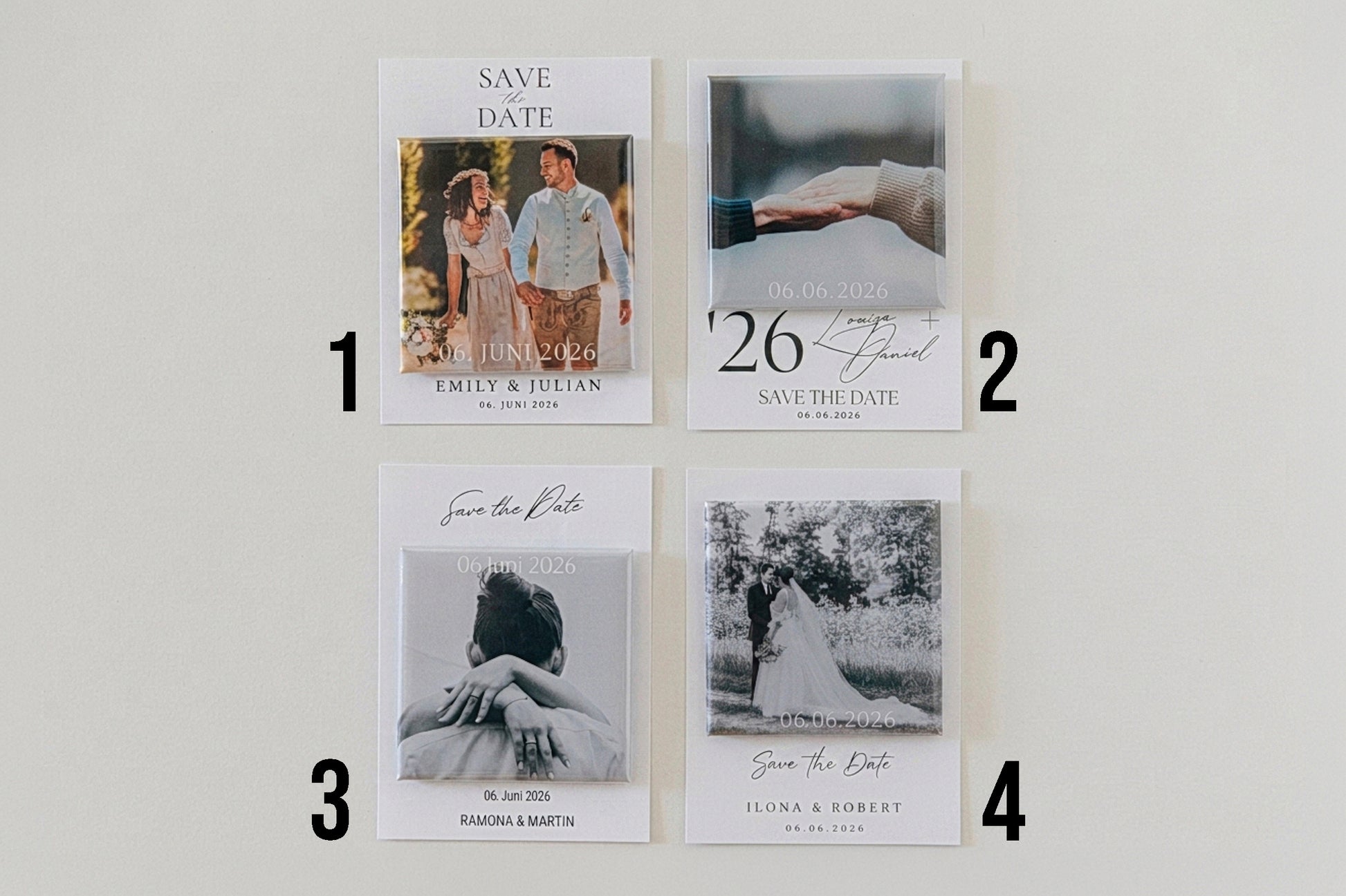 Personalisierte „Save the Date“-Karten mit integriertem Kühlschrankmagneten