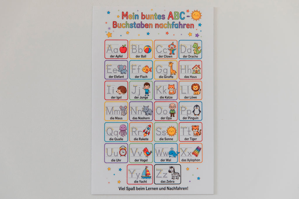Magnetisches Arbeitsblatt „Mein buntes ABC – Buchstaben nachfahren“ | Format DIN A4 l Magnetisch & Wiederverwendbar
