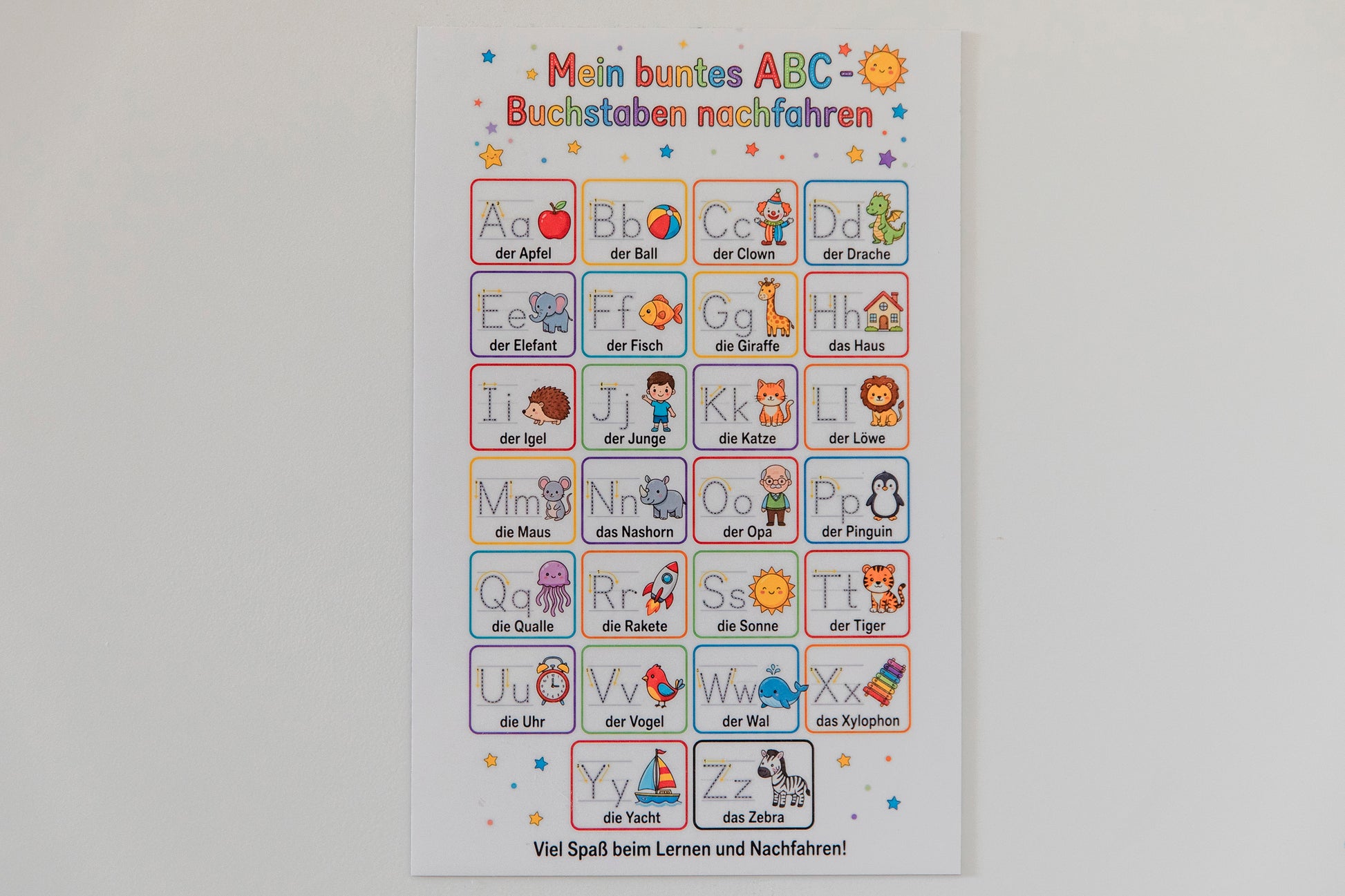 Magnetisches Arbeitsblatt „Mein buntes ABC – Buchstaben nachfahren“ | Format DIN A4 l Magnetisch & Wiederverwendbar